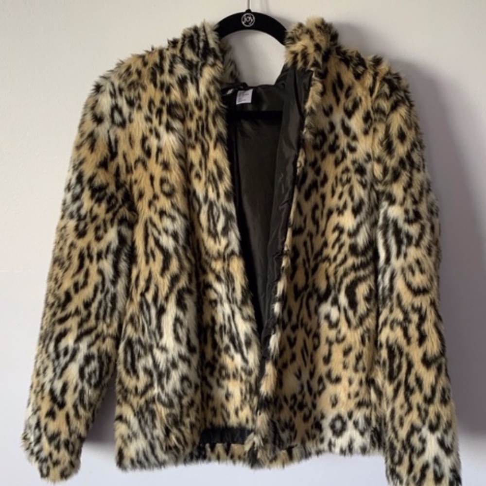 H&M Fur Jacket Fuzzy Cheetah Black Lining